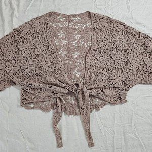 Crochet boho boutique taupe shawl